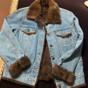Fur lined denim jacket, with mink collar